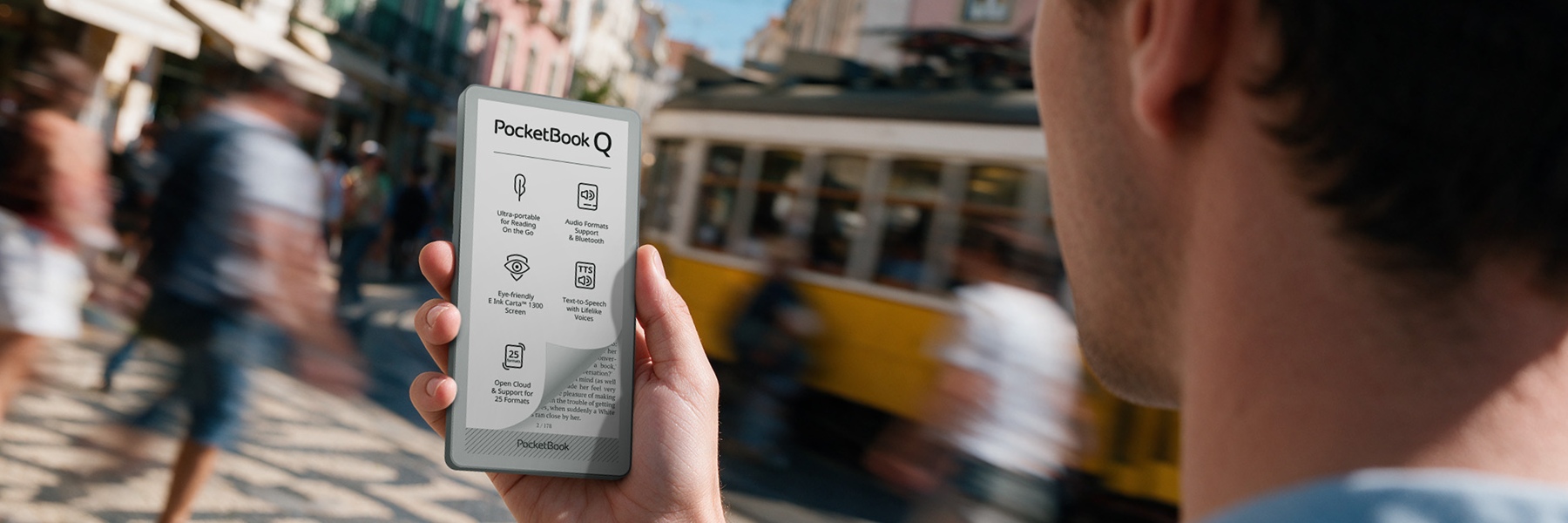 E-reader PocketBook Q in telefoonformaat tijdens IFA 2026: Altijd comfort bij de hand voor digitale detox, lezen en luisteren